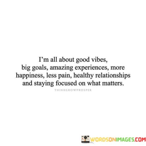 I'm All About Good Vibes Big Goals Amazing Experiences More Happiness Quotes